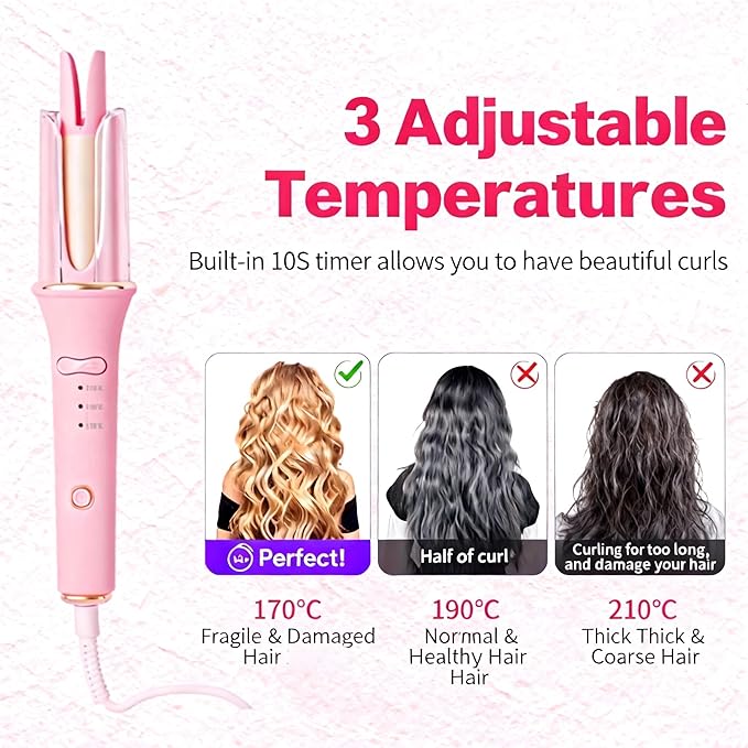 Automatic Hair Curler 25mm - Negative Ion &amp Ceramic Rotating Barrel for Hair Protection 3-Speed Adjustable Temperature Fast Heat Up Anti-Tangle DesignTangle-Free Curling for All Hair