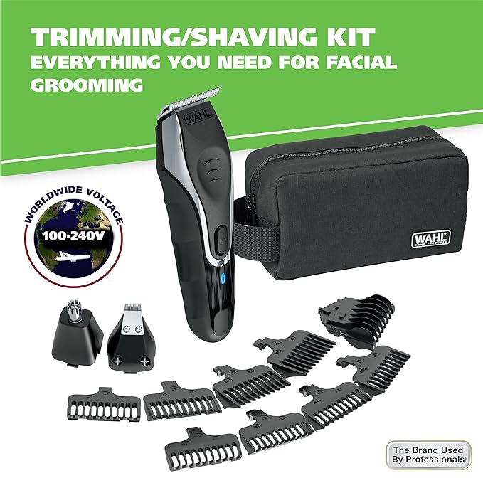 Wahl Aqua Blade® Rechargeable Wet/Dry Lithium-Ion Deluxe Beard Trimmer for Men - Interchangeable Heads for Detailing Hair Mustache and Body Grooming - Model 9899-100