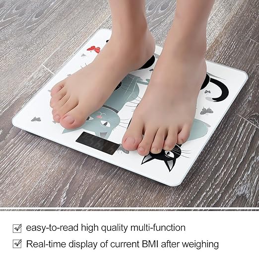 Black and White Cats Weight Scale Digital Electronic Scales Bathroom Scale Larg LCD Backlight Display High Precisio MeasurementsTempered Glass