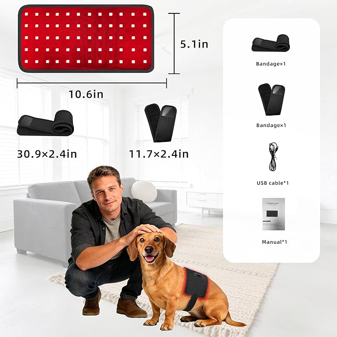 Pets Upgraded Red Light Therapy Belt LED Infrared Therapy with 4 Modes &amp 4 Adjustable Timer 60 LEDs 660nm &amp 850nm Red Light LED Screen Pet Muscle Recovery Light for Joint Relief