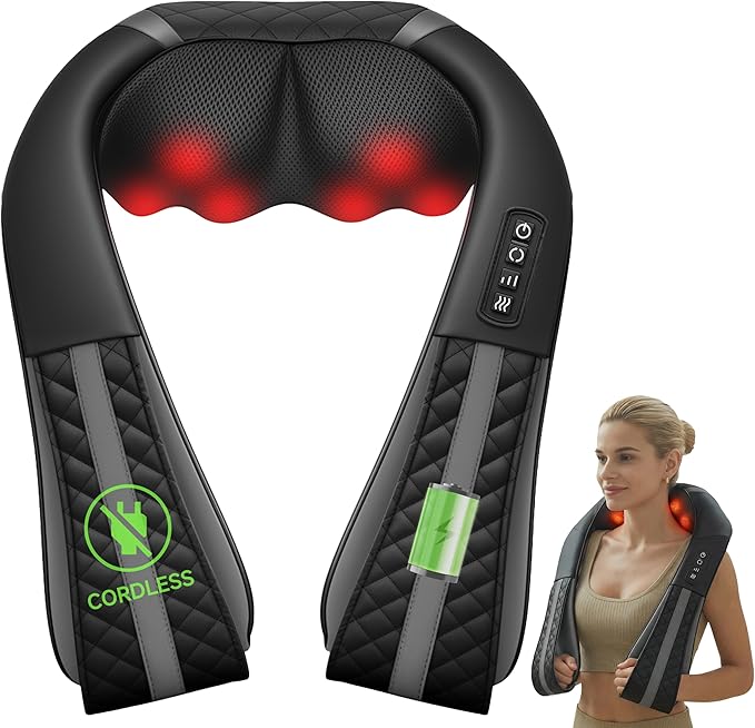 Snailax Cordless Neck Massager with Heat Shiatsu Neck Back Massager for Pain Relief Deep Tissue 4D Kneading Shoulder Massager Pillow for Shoulder Leg Rechargeable Massage Gifts for Mom Dad