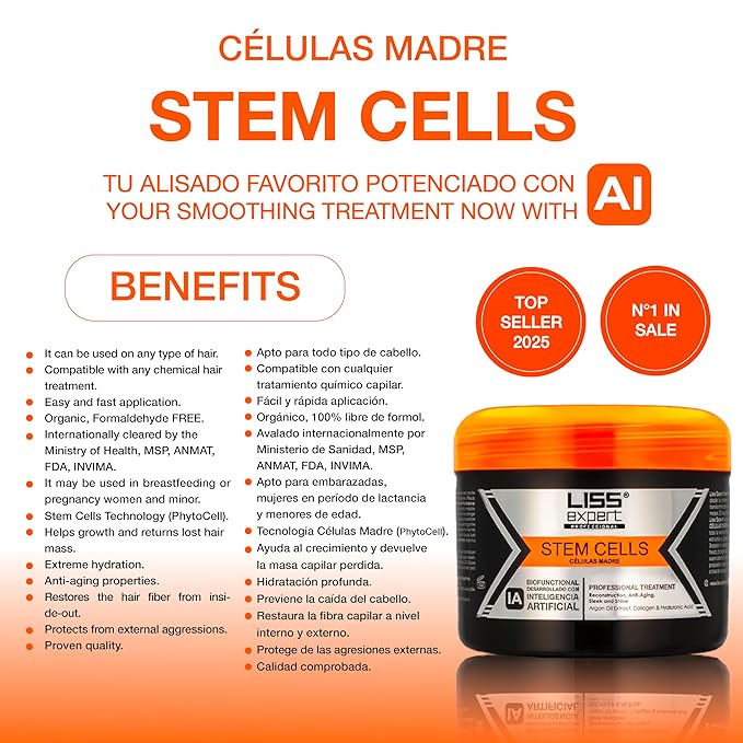 Stem Cells Hair Straightening Treatment Kit 8.45 oz with Titanium Flat Iron DEAL (250 ml + Tools)