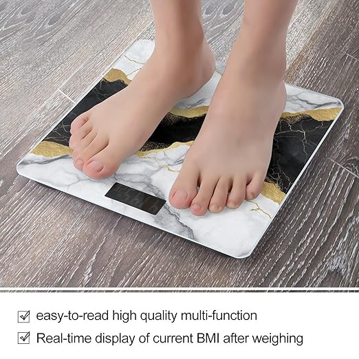 Digital Bathroom Weighing Scale Energy Saving Scale Smart Scale for Body Weight Gold Black and White Marble