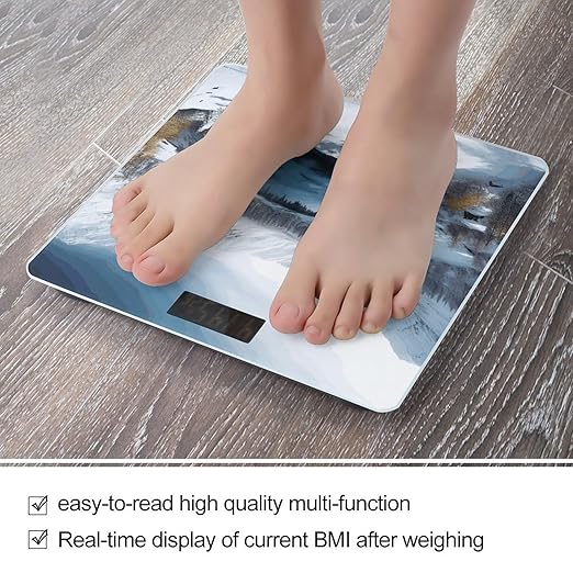 Winter Mountains Snow Scene Bathroom Scale Weight Scale for Body WeightHighly Accurate Digital Weighing Machine Clear LED Display Digital Bathroom Body Scale 400lb/182kg