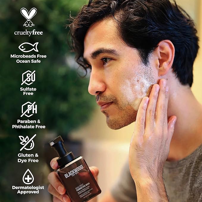 Blackwood For Men Hydroblast Moisturizing Shampoo (17oz) Pure Moisture Body Wash (17oz) and BioNutruent Foaming Face Wash (4.45oz) Bundle for Men