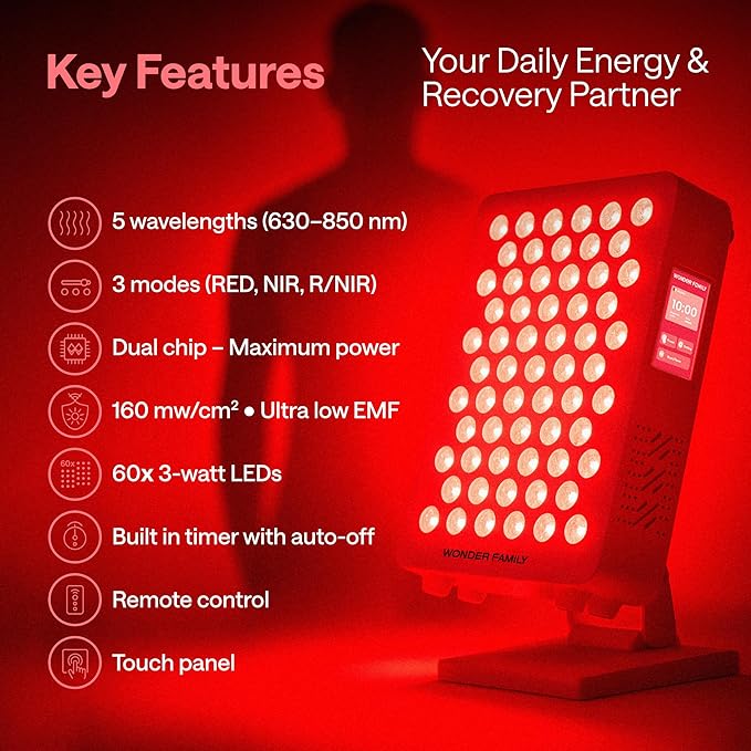 Portable Red Light Therapy Panel – Led Near Infrared &amp Red Light Therapy for Body Face Neck Back Knee Shoulders Muscles – Spa Sauna &amp Sleep Support Tool – 630 nm 660 nm 850 nm Wavele