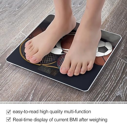 Sports Themed Scale for Body Weight Anti-Slip Digital Bathroom Scale Sturdy Toughened Glass Weighing Scales High Precision Safe Rounded Corners Smart Scales