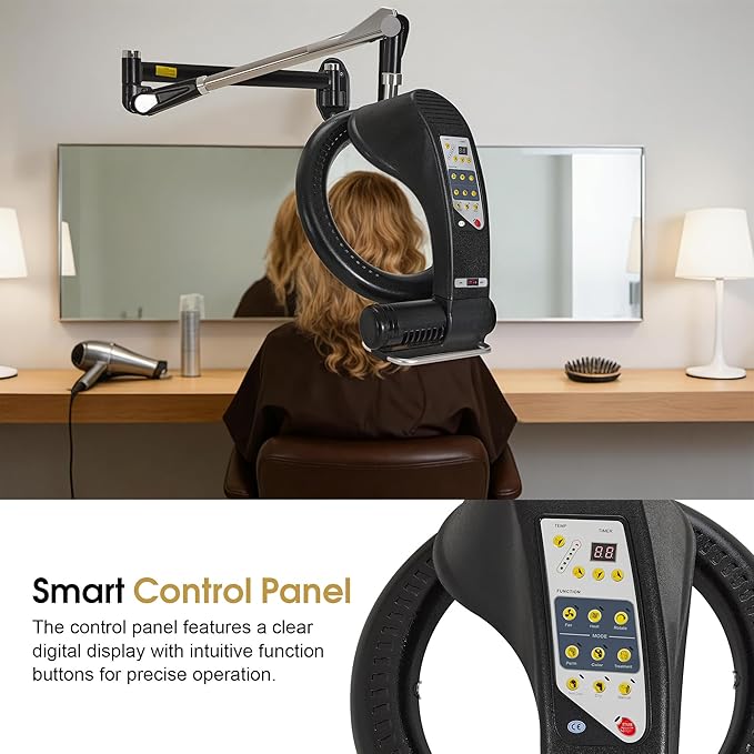 BarberPub Wall Mounted Orbiting Hair Dryer Processor with Smart Control Panel 950W Salon Hair Care Treatment Machine with Swivel Arm Space-Saving Barber Equipment HDP05