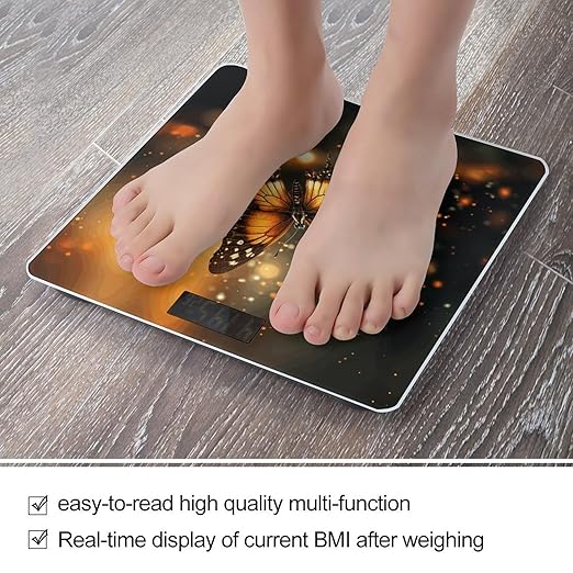 Orange Butterfly Bathroom Scale for Body Weight Bathroom Weighing Scale with Backlit LCD Display Highly Accurate Measures Weight Up to 180kg
