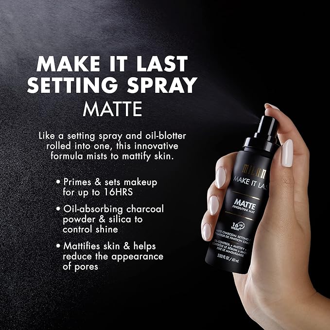 Milani Setting Spray + Primer Make It Last Original - Natural Finish with Niacinamide for Hydration &amp Make It Last Matte- Oil Absorbing Charcoal Formula to Control Shine - 2 Pack