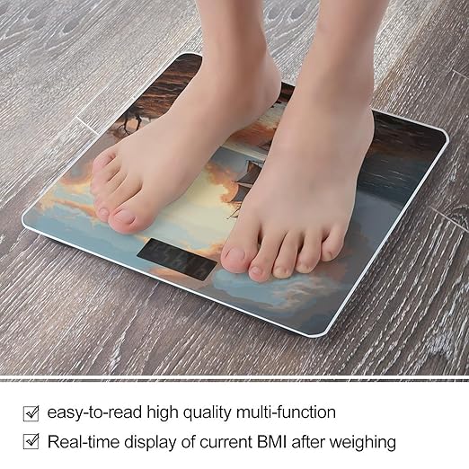 Sailboat Landscape Scale for Body Weight Anti-Slip Digital Bathroom Scale Sturdy Toughened Glass Weighing Scales High Precision Safe Rounded Corners Smart Scales