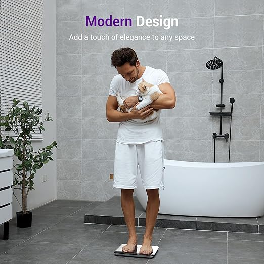 Ovutek Scale for Body Weight Highly Accurate 450lb Digital Bathroom Scales for People Automatic Weighing Machine for Baby Pet Light Items Large LED Sturdy and Durable Base White
