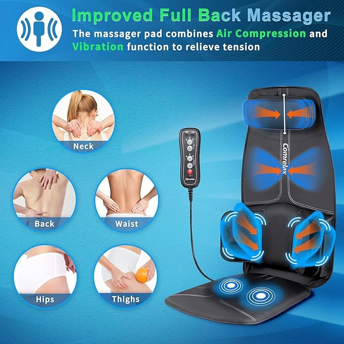 Back Massage Cushion with Compress Vibration Seat Massage Chair Pad3 Modes &amp 3 Intensities Back and Neck Massage for Muscle Fatigue Stress Relief
