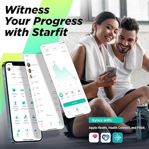 RunStar Smart Scale for Body Weight and Fat Percentage High Accuracy Digital Bathroom Scale with Large Display for BMI Heart Rate 22 Body Composition Analyzer Sync with Fitness App 400lb