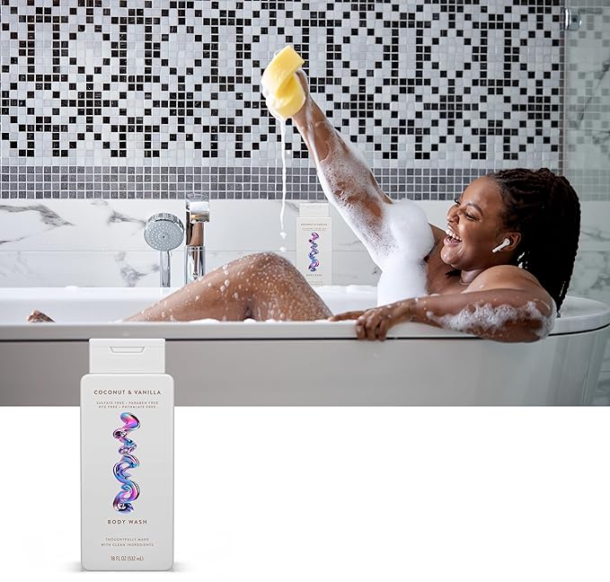 Hydrating Body Wash - Coconut &amp Vanilla Scent - Sulfate-Free Paraben-Free Moisturizing Cleanser for All Skin Types - 18 fl oz Bottle
