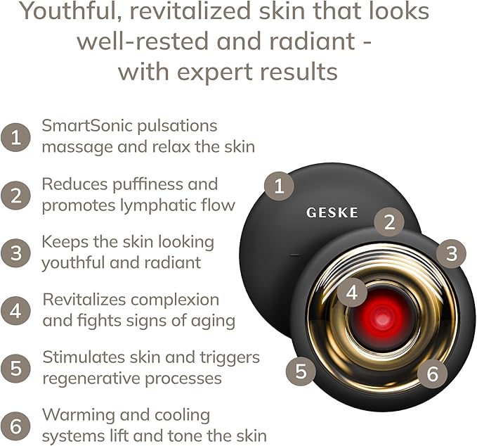 GESKE SmartAppGuided™ Sonic Cool &amp Warm Face &amp Body Massager | 9 in 1 | Electric Massager | Face &amp Body | Battery-Free Cooling &amp Warming | Firms Relaxes &amp De-Puffs Skin | with Sma