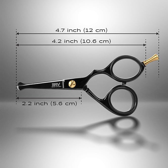 BRV MEN Facial Scissors and Beard Brush Kit | 4.2 High Carbon Stainless Steel Trim Scissors &amp First-Cut Boar Hair Brush