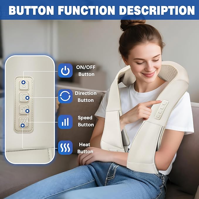 Joyset Shiatsu Neck and Back Massager with Heat Shoulder Massager for Pain Relief Deep Tissue3D Kneading Massage with Cloth Cover Easy to Clean (Khaki)