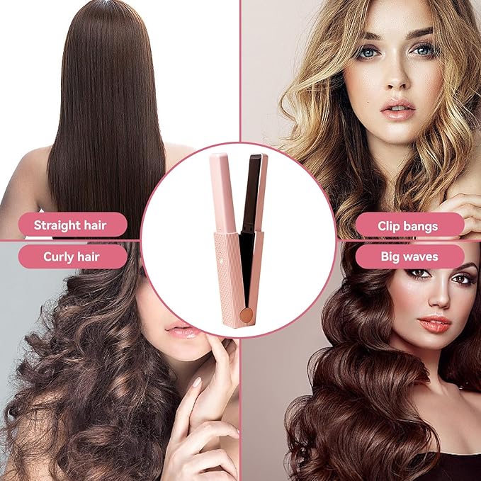 Hair Straightener Flat Iron Cordless Quickly Heating Rollers Hair Curlers Hair Curling Iron Hot Tools Flat Iron for Girls Women(Pink)