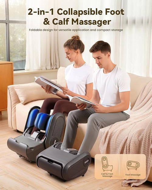 2 in 1 Shiatsu Foot Massager Machine Foot and Calf Massager with Adjustable Heat Deep Kneading Therapy Vibration Compression for Plantar Fasciitis Neuropathy Gifts for Women Man up to Size 14
