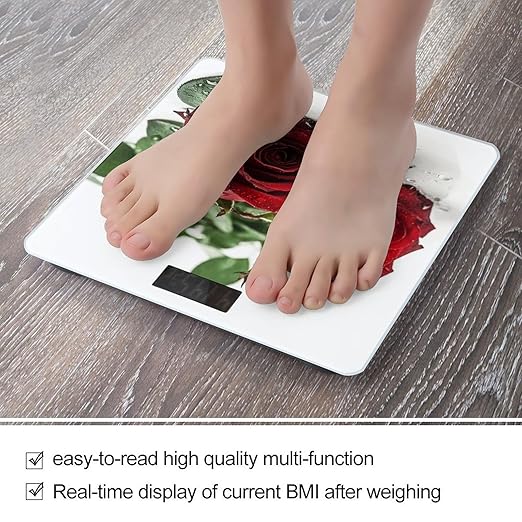 There is Water on The Flower Bathroom Scale for Body Weight Bathroom Weighing Scale with Backlit LCD Display Highly Accurate Measures Weight Up to 180kg