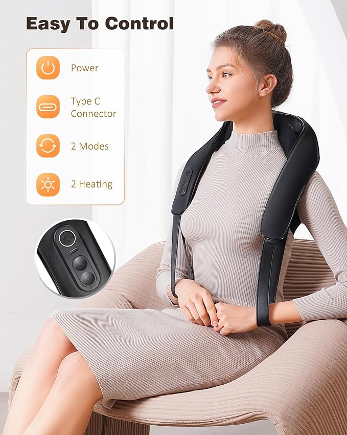 Neck and Shoulder Massager with Heat Cordless Back and Neck Massager Upgraded Graphene Heating 4D Shiatsu Deep Kneading Massage for Shoulder BackLegPain Relief Portable Gifts for Dad Mom Friend