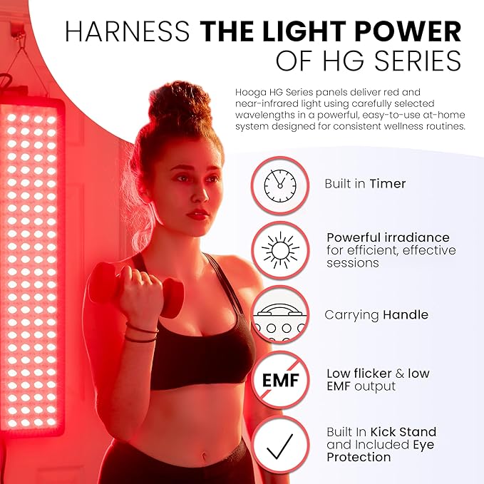 Hooga HG500 Red Light Panel with Near Infrared LED Light 100 LEDs 660nm 850nm Dual Wavelength Built-in Timer Hanging Kit Included.