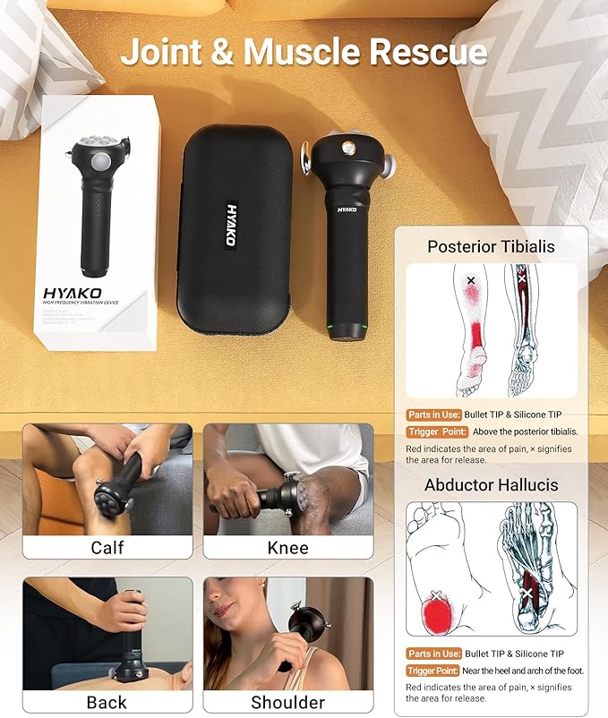 HYAKO Pro Max Therapy Massager - 6500 RPM Pro-Grade Deep Tissue Vibration for Full Body Pain Relief &amp Fascia Release | for Large Muscles &amp Sensitive Areas | Handheld Portable Massage Gun (Grey
