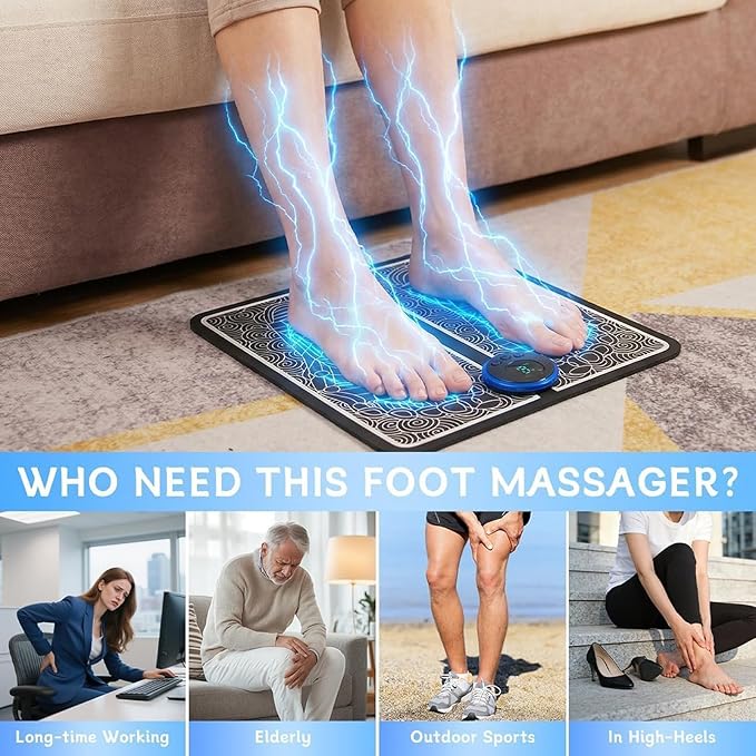 Foot Massager Mat for Relaxes Muscles Foot Plate Muscle Stimulator with Remote Control 8 Massage Modes 19 Intensity Levels Suitable for Both Office and Home Use (1 Set)