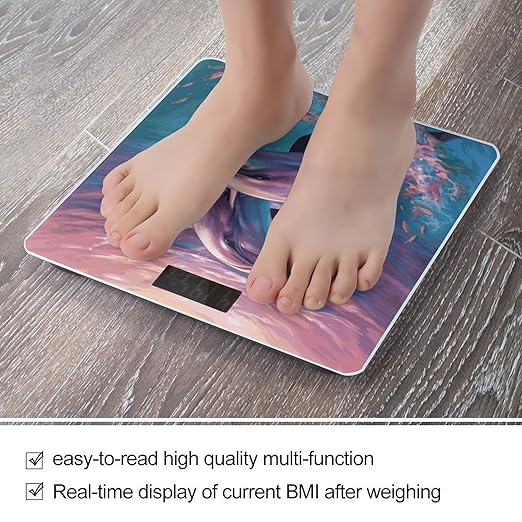 Digital Bathroom Scale for Body Weight Scale with Bright LCD Display High Accuracy Step-On Technology Auto On/Off Dolphins Art Digital Scales 400 Lbs /180kg