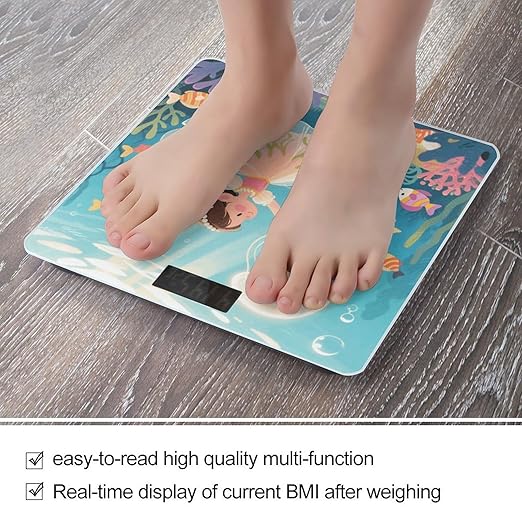 Jellyfish in The Ocean Weight Scale Cute Bathroom Scale for Body Highly Accurate Digital Weighing Machine for People Compact LCD Display Scales with Sturdy Toughened Glass Scales