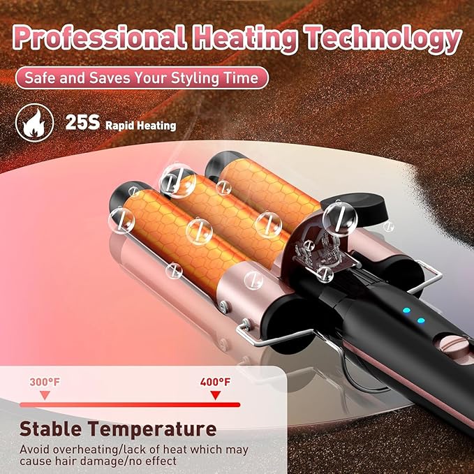 Curling Iron Set Professional 5 in 1 Curling Wand with 3 Barrel Hair Waver Dual Voltage Hair Curler Instant Heating Temp Adjustment for Wavy/Air Bang/Ringlet/Spiral with Heat Resistant Glove