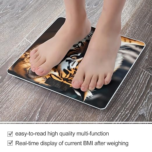 Wild Animal Tiger Bathroom Scale Rounded Smart Scale for Body Weight Automatic Power On/Off Weight Scales Accurate Bathroom Digital Scales for Pet Home Bedroom Kitchen