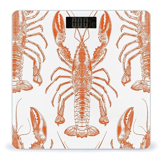 Digital Bathroom Scale for Body Weight Scale with Bright LCD Display High Accuracy Step-On Technology Auto On/Off Orange Shrimp Pattern Digital Scales 400 Lbs /180kg