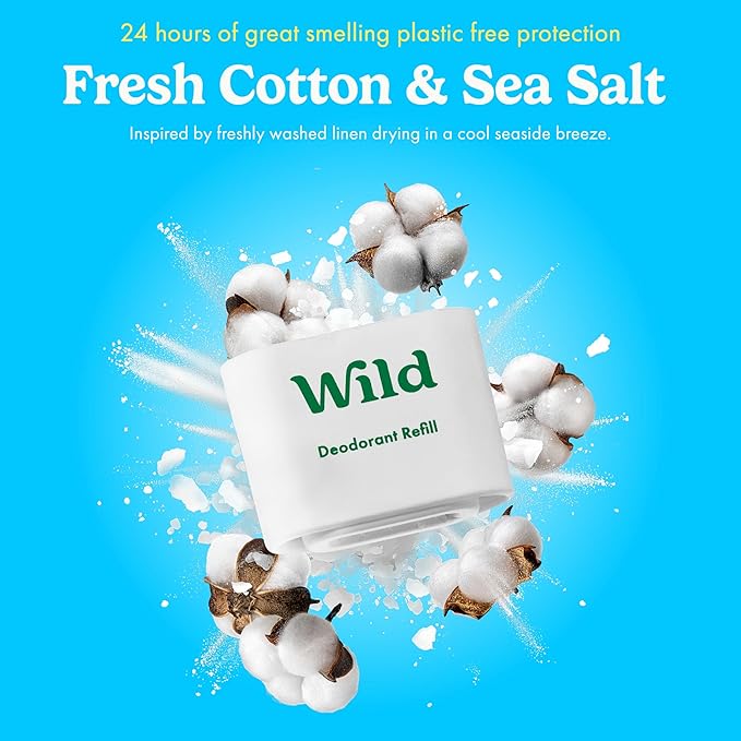 Wild - The Full Monty Aluminum Free Deodorant Starter Kit for Men - Refillable Stick Deodorant with Black Case &amp Zero Plastic Vegan Refills in a Variety of Scents 5 x 1.4oz - Long Lasting Protecti