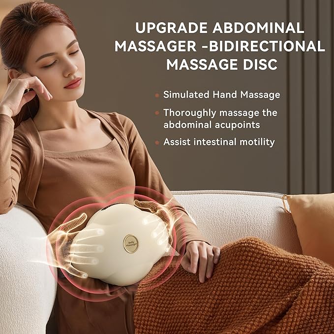 Abdominal Massager with Heat Stomach Massager for Digestion Belly Cellulite Massage for Flattening Belly Four Massage Discs Work in Sync Relieves Gas Constipation or Period Cramps