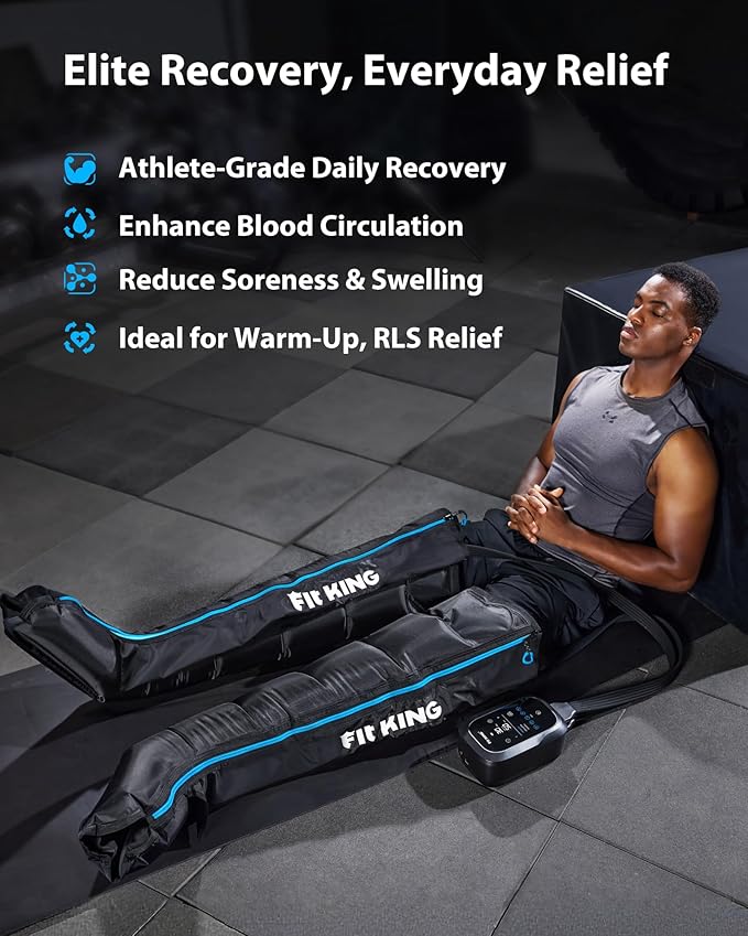FIT KING Upgraded Leg Massager Recovery Boots Professional Air Compression Recovery System for Circulation &amp Athlete-Level Fast Recovery Cordless Rechargeable Compression Boots (Medium)