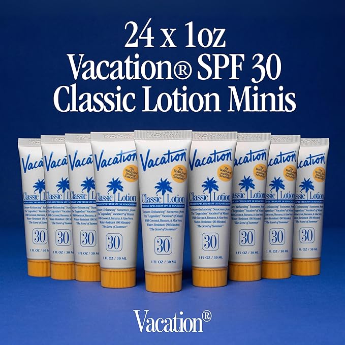 Vacation Mini Classic Sunscreen SPF 30 Water-Resistant Bulk Suntan Lotion Bachelorette Party Favors Beach Must Haves Traveling Essentials Travel Size 1 Fl. Oz. (Value Pack of 24)