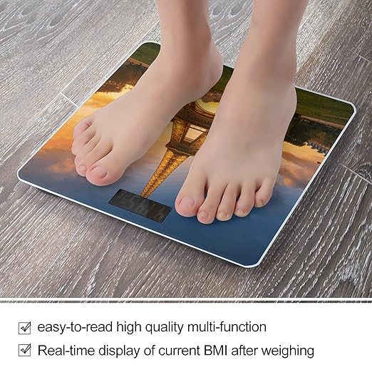 Eiffel Tower Weight ScaleClear LED Display Bathroom Digital Weighing ScaleTempered Glass Digital Bathroom Scale for Body Weight Capacity Up to 400 Lbs