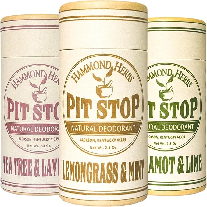 PIT STOP Deodorant - Aluminum-Free Plastic-Free All-Natural Odor Control (Tea Tree &amp Lavender Lemongrass &amp Peppermint Bergamot &amp Lime) 3-Pack