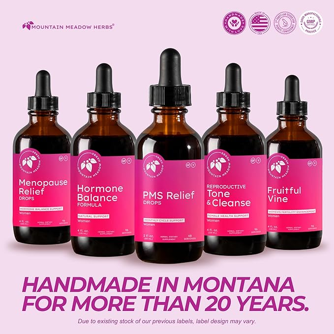Mountain Meadow Herbs PMS Relief Drops | Liquid Herbal Supplement for Menstrual Period Discomfort | Hormonal Support for PMS Cramps Mood Swings &amp Acne with Chaste Tree Berry (Vitex) &amp Wild Ya