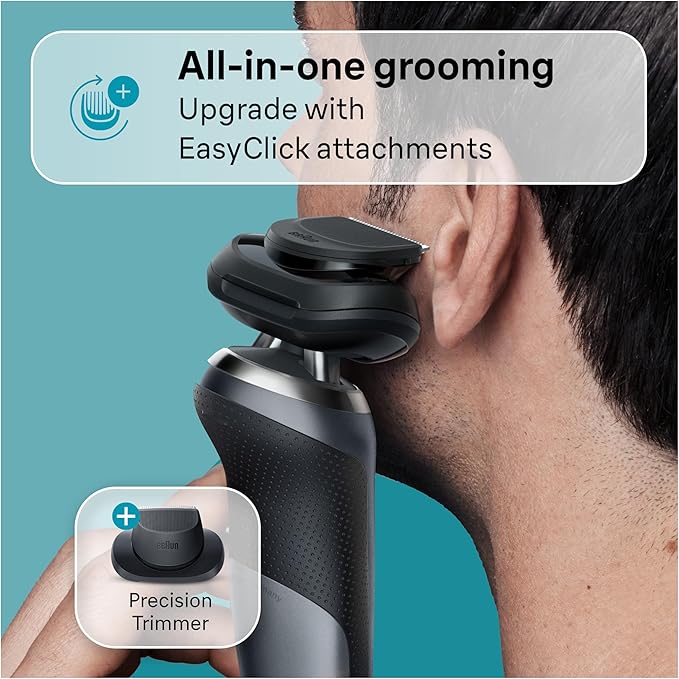 Braun Electric Shaver for Men Series 7 7127cs Wet &amp Dry Shave Turbo &amp Gentle Shaving Modes Waterproof Foil Shaver Engineered in Germany with Beard Trimmer Charging Stand Space Grey