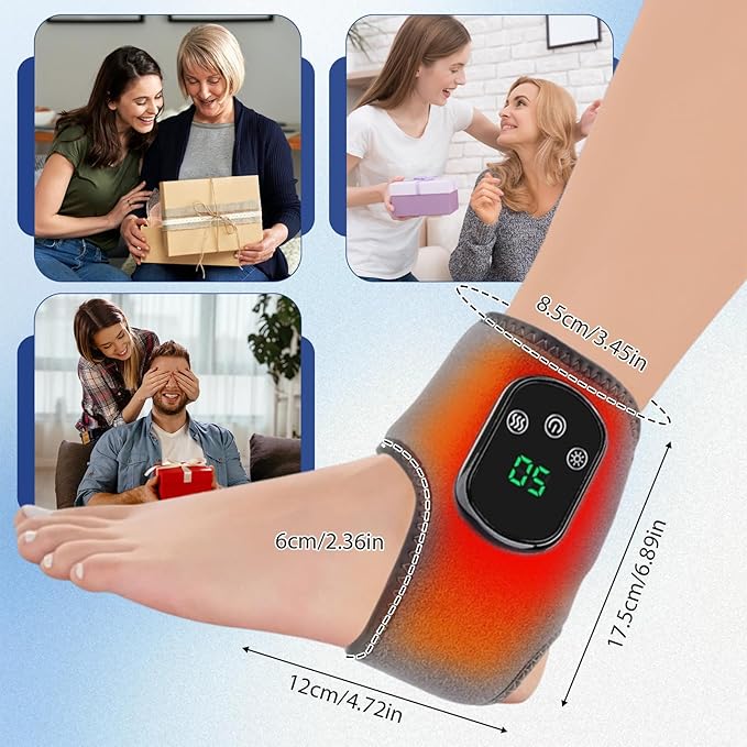 Cordless Ankle Massager with Heat 3 in 1 Foot Massager USB Rechargeable Heating Wrap with 5 Heat Levels &amp 3 Vibration Modes Shiatsu Massage for Foot Pain Relief Arthritis Sprains