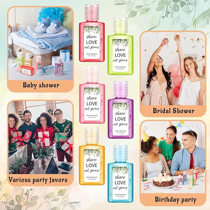Frienda 24 Pack Wedding Favor Mini Hand Sanitizer Bulk Travel Size 1oz Bridal Shower Favor Share Love Not Germs Scented Hand Sanitizer Greenery Thank You Gifts for Guest Baby Shower Mother Party