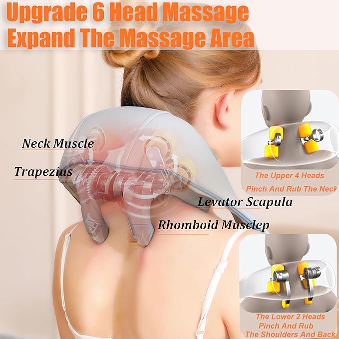 Shiatsu Back and Neck Massager with Heat - Electric Massage 3D Deep Tissue Kneading Massages Silicone Massage Head Two Ways to wear for Muscle Pain Relief Perfect Gifts Blue