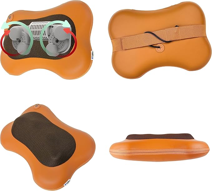 Zyllion Shiatsu Back and Neck Massager with Heat - 3D Electric Kneading Deep Tissue Massage Pillow for Muscle Pain Relief Brown ZMA-13