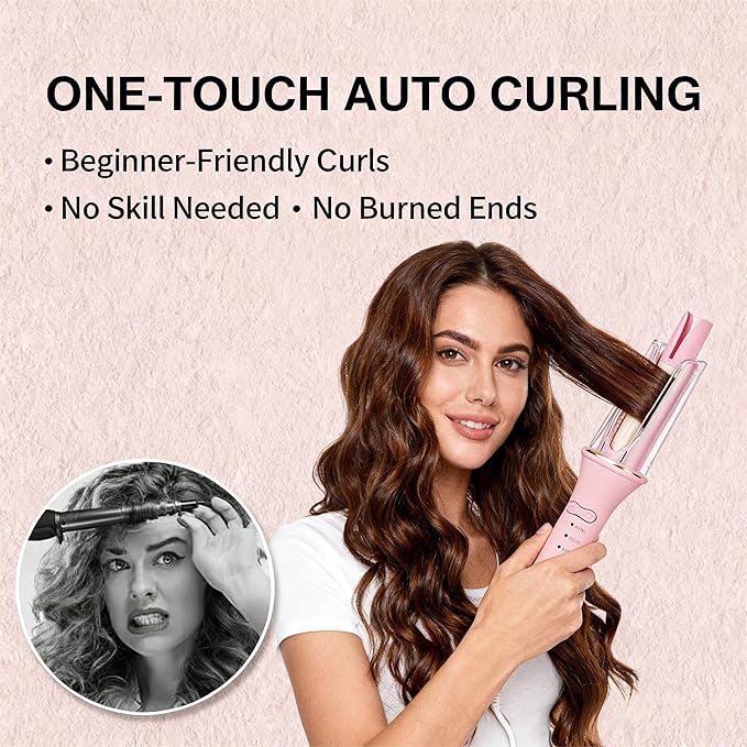 Automatic Hair Curler 25mm - Negative Ion &amp Ceramic Rotating Barrel for Hair Protection 3-Speed Adjustable Temperature Fast Heat Up Anti-Tangle DesignTangle-Free Curling for All Hair