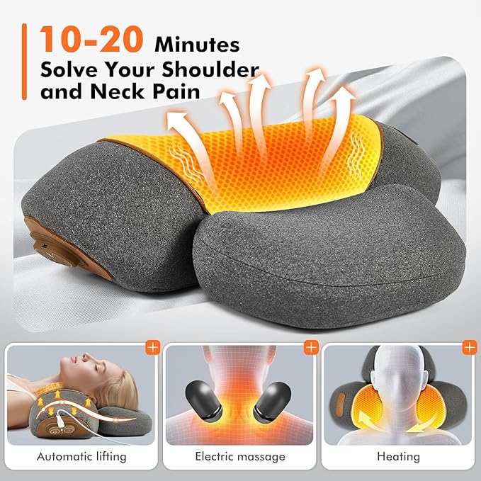 Neck Pillow - 3-in-1 Wireless Neck Pillow (Battery Included) Travel Neck Massage Pillow for Shoulder and Deep Tissue Pain Relief for Women Neck Posture Corrector