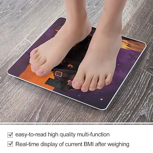 Black Cat with Witch Hat for Halloween Weight ScaleClear LED Display Bathroom Digital Weighing ScaleTempered Glass Digital Bathroom Scale for Body Weight Capacity Up to 400 Lbs