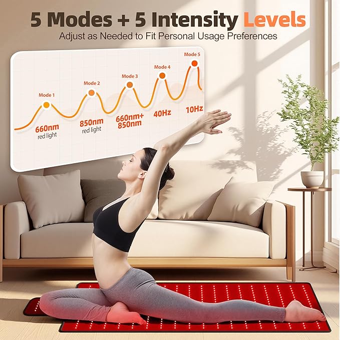 Red Light Therapy Mat for Full Body High-Density LED Infrared Light with 5 Intensity Levels 9 Auto-Shutoff Timer Settings Handheld Controller Gifts for Athletes Office Workers Women Men
